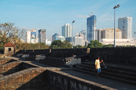 MANILA, PH - FEB 16 - Guard post and wall barrier defense at Intramuros on February 16, 2013 in Manila, Philippines.のeditorial素材