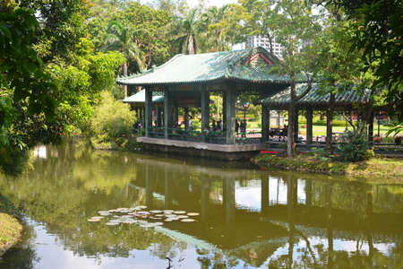 MANILA, PH - OCT 14 - Chinese garden pavilion at Rizal park on October 14, 2018 in Manila, Philippines.のeditorial素材