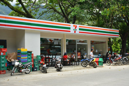 AURORA, PH - APRIL 21 - 7 eleven convenience store facade on April 21, 2019 in Dingalan, Aurora,...