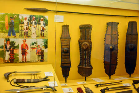 MANILA, PH - JULY 8 - National museum of Anthropology sword and shield weapons display on July 8, 2018 in Manila, Philippines.のeditorial素材