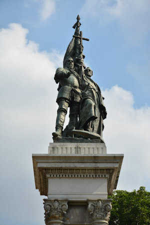 MANILA, PH - APR 7 - Miguel Lopez De Legazpi and Andres De Urdaneta statue monument on April 7, 2019...