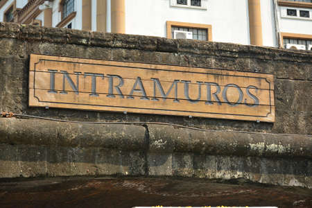 MANILA, PH - APR 7 - Intramuros entrance arch sign on April 7, 2019 in Manila, Philippines.のeditorial素材