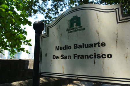 MANILA, PH - APR 7 - Medio baluarte de San Francisco sign at Intramuros on April 7, 2019 in Manila, Philippines.のeditorial素材