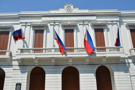 MANILA, PH - APR 7 - Bureau of the treasury building facade at Intramuros on April 7, 2019 in...