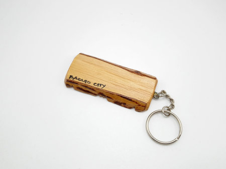 MANILA, PH - OCT 21 - Baguio city wood keychain on October 21, 2020 in Manila, Philippines.