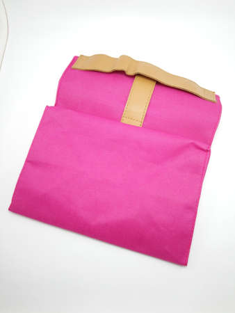 Pink small foldable fabric bag with handleの写真素材