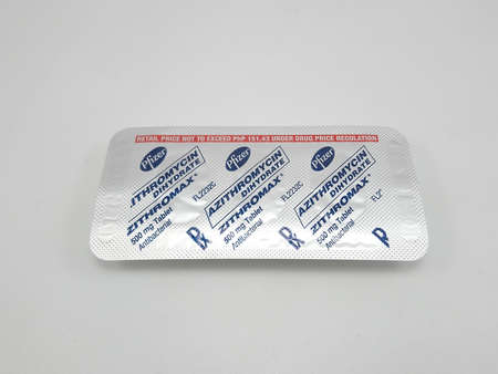 MANILA, PH - OCT 5 - Pfizer azithromycin dihydrate zithromax antibacterial tablet on October 5, 2020 in Manila, Philippines.のeditorial素材