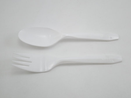 MANILA, PH - OCT 9 - McDonalds disposable plastic spoon and fork on October 9, 2020 in Manila, Philippinesのeditorial素材