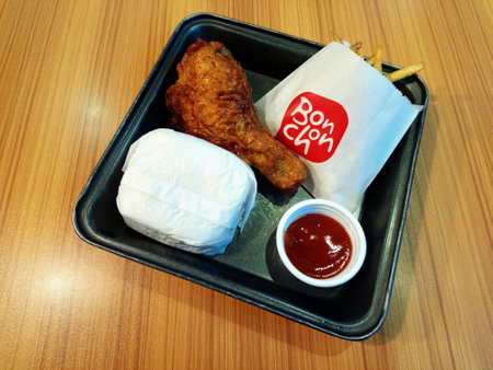 MANILA, PH - NOV 10 - Bonchon Korean fried chicken, fries and rice meal on November 10, 2020 in Manila, Philippines.のeditorial素材
