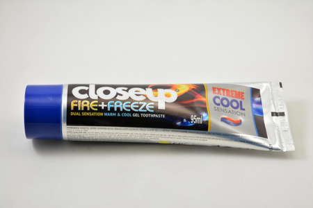 MANILA, PH - JULY 1 - Close up fire and freeze toothpaste on July 1, 2021 in Manila, Philippines.のeditorial素材