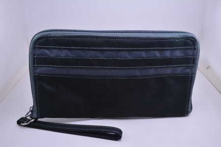 Black check book pouch with handle use to put checks and cash money insideの写真素材