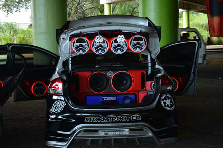 MARIKINA, PH - NOV 8 - Honda civic car sound speaker set up at Wild Rides car show on November 8, 2021 in Marikina, Philippines.のeditorial素材