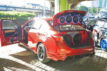 MARIKINA, PH - NOV 8 - Toyota vios car sound speaker set up at Wild Rides car show on November 8, 2021 in Marikina, Philippines.のeditorial素材