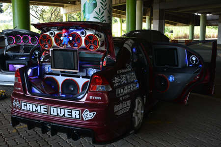MARIKINA, PH - NOV 8 - Honda civic car sound speaker set up at Wild Rides car show on November 8, 2021 in Marikina, Philippines.のeditorial素材