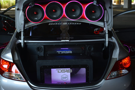 MARIKINA, PH - NOV 8 - Hyundai elantra car sound speaker set up at Wild Rides car show on November 8, 2021 in Marikina, Philippines.のeditorial素材
