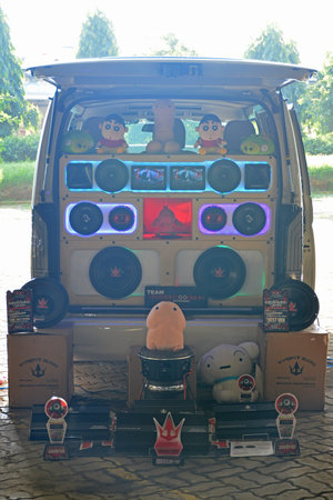 MARIKINA, PH - NOV 8 - Toyota hiace van car sound speaker set up at Wild Rides car show on November 8, 2021 in Marikina, Philippines.のeditorial素材