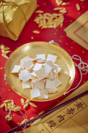 Chinese medicine Poria cocos on the weighing panの写真素材