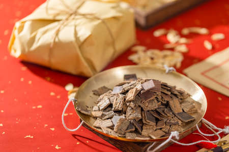 Chinese herbal medicine Eucommia barkの写真素材