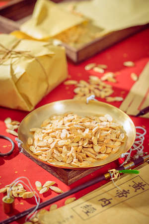 Astragalus, an ancient traditional Chinese medicine herbal medicine, is placed on the weighing panの写真素材
