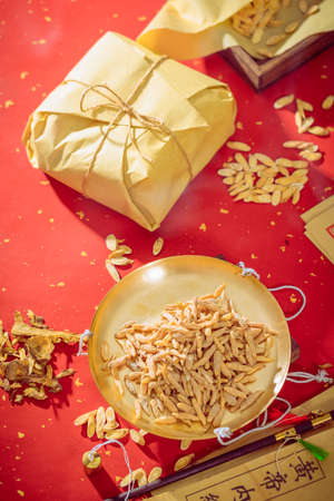 Ancient Chinese herbal medicine Ophiopogon japonicusの写真素材