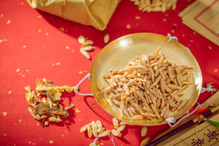 Ancient Chinese herbal medicine Ophiopogon japonicusの写真素材