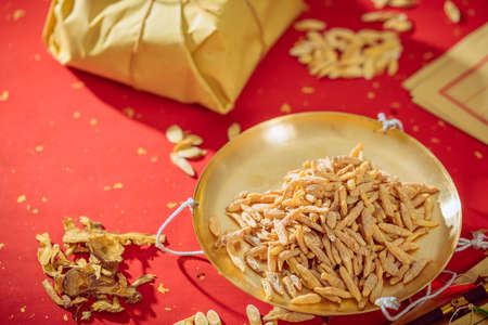 Ancient Chinese herbal medicine Ophiopogon japonicusの写真素材