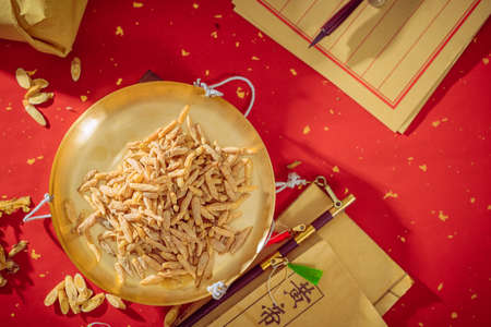 Ancient Chinese herbal medicine Ophiopogon japonicusの写真素材