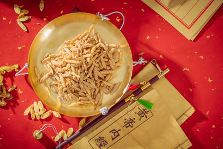 Ancient Chinese herbal medicine Ophiopogon japonicusの写真素材