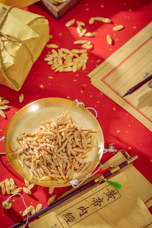 Ancient Chinese herbal medicine Ophiopogon japonicusの写真素材