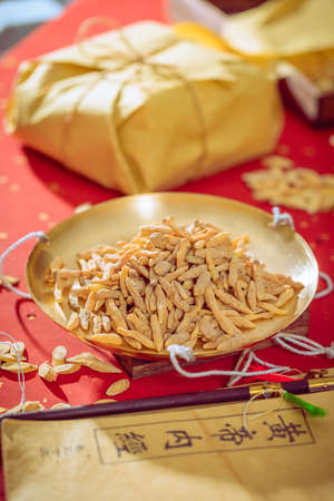 Ancient Chinese herbal medicine Ophiopogon japonicusの写真素材