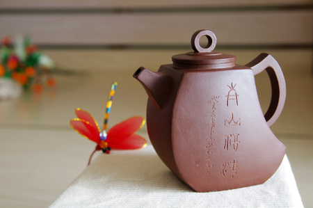 Teapot like a sail,made of Yixing red stonewareのeditorial素材