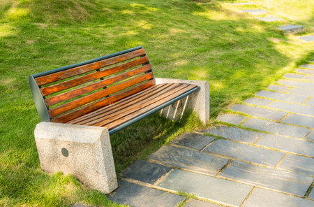 Park benches in the sunの写真素材