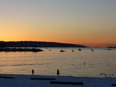 Sunset on Beach in Winterの写真素材