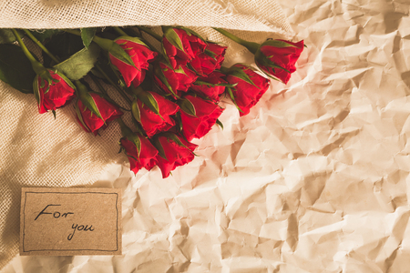 Bouquet of red roses is lovely and romantic surpriseの写真素材