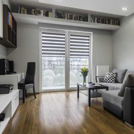 Functional and comfortable designed living-room in modern apartmentの写真素材