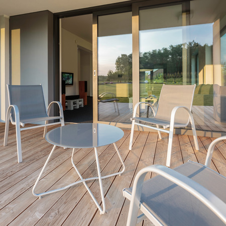 Design house with modern patio and simple furniture setの写真素材