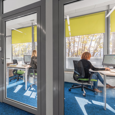 Modern and light office interior with glass doorの写真素材