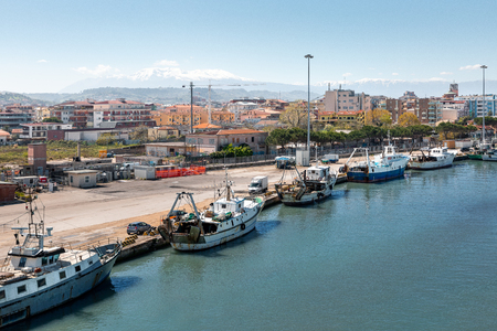 Boats on the river in Pescara city, Abruzzo region, Italyの写真素材