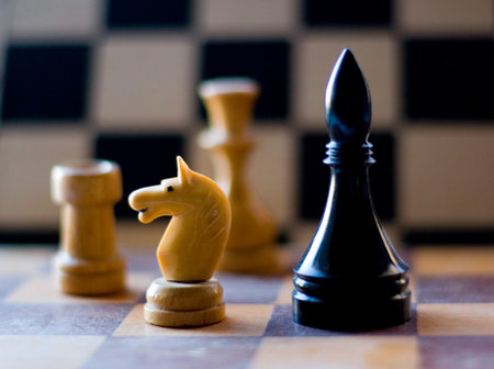 Black and white chess figure on board
