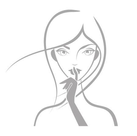 Girl face silhouette with finger on white backgroundのイラスト素材