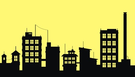 Silhouette of city on yellow backgroundのイラスト素材