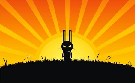 Silhouette of rabbit and grass on sunrise backgroundのイラスト素材