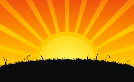 Silhouette of grass on sunrise backgroundのイラスト素材