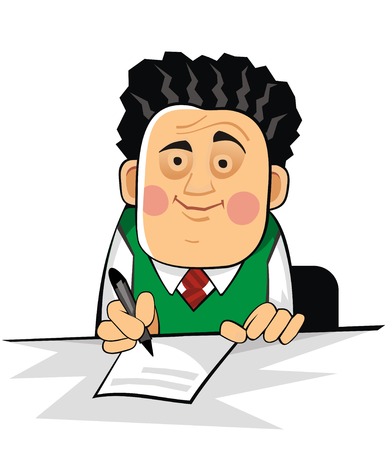 Vector business man with pan on the deskのイラスト素材