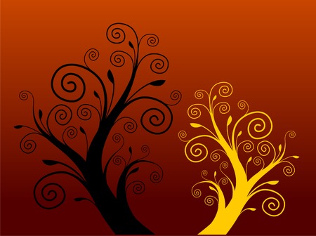 Tree silhouette with spiral leaf. Vector.のイラスト素材