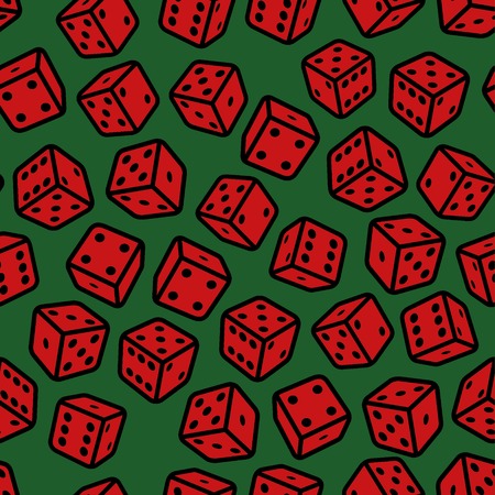 Red Gambling Dices Seamless Pattern on Green Background.の写真素材
