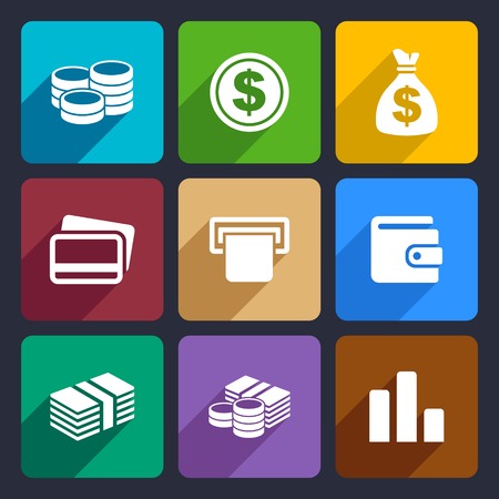 Money and coin flat icon set for Web and Mobile Applicationsの写真素材