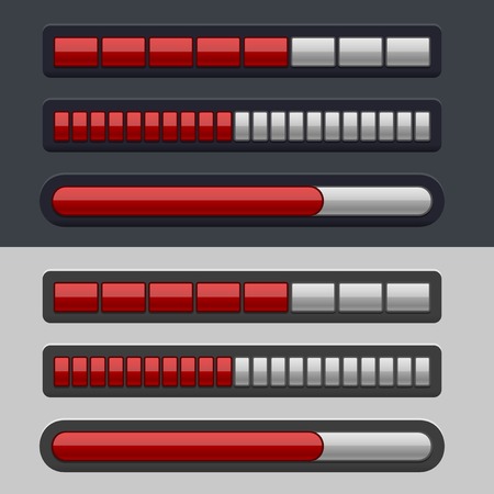 Red Striped Progress Bar Set on light and dark background. Vectorのイラスト素材