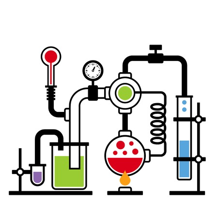 Chemistry Laboratory Infographic with Some Reaction. Vectorのイラスト素材