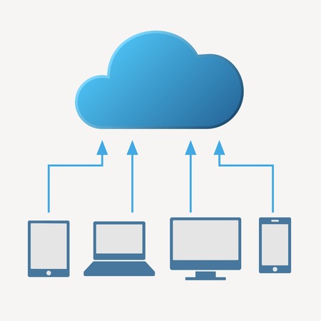 Cloud computing concept. Various devices like Smartphone, Tablet Computer PC Laptop  are connected to Cloud. Vector illustrationのイラスト素材